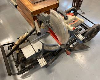 Ridgid mitre saw mounted on a Delta portable stand.
