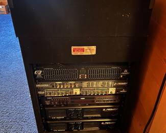 Peavey Deltafex digital effects processor; Peavey Cel 2 2-channel compressor expander uniter; Peavey V260 GO-100 plus multi-format karaoke player; two Peavey Channel A CS 800S dual channel power amps.
