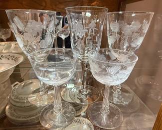 Libbey Rock Sharpe Crystal Garland Etched Glassware Set