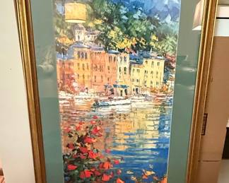 Portofino Coastal Town Impasto Oil Painting