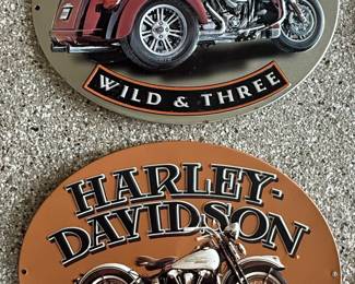 Harley-Davidson "Timeless Tradition" and "Wild & Three" Metal Signs
