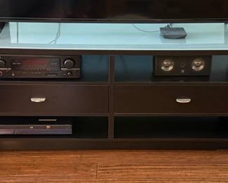 Dark Wood Media Console with Glass Top