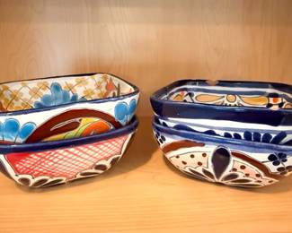 Mexican Talavera Pottery Footed Salsa Bowl Style