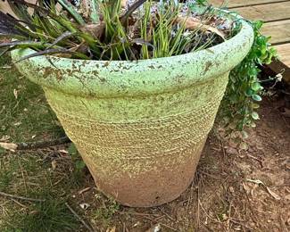 Large Textured Green Glazed Planter