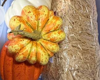 Decorative Pumpkins and Straw Bale Set