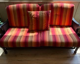 South Sea Rattan "Autumn Morning" Wicker Loveseat with Striped Cushions