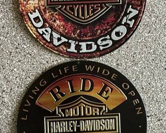 Harley-Davidson "Ride Hard" and "Stone Rust" Metal Signs