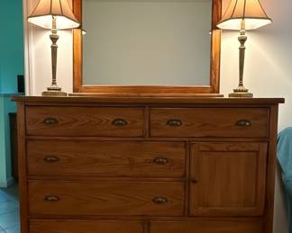 American Signature Oak Mission Style Dresser with Mirror