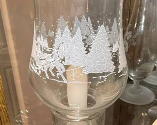 Arby's 1980s Winter Scene Etched Glass Hurricane Candle Holder
