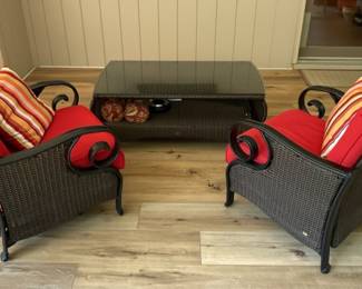 South Sea Rattan "Autumn Morning" Wicker Loveseat with Striped Cushions