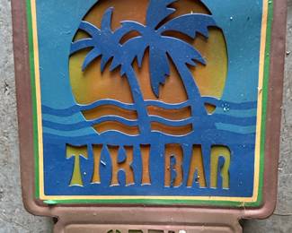 Tiki Bar Open Sign with Palm Trees
