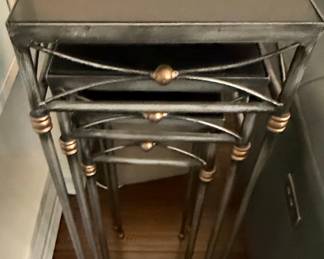 Set of 3 Metal Nesting Tables with Gold Accents