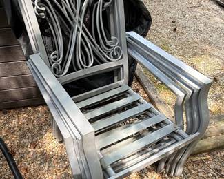 Aluminum Outdoor Patio Chairs with Tropical Leaf Cushions