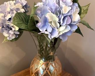 Glass Vase with Faux Hydrangeas