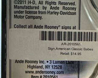 Harley-Davidson "American Classics Babes" and "Ride Bone" Embossed Tin Signs by Andre Rooney Inc.