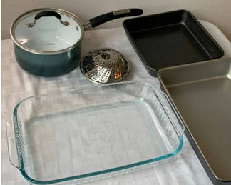 Lot 8: Cuisinart Sauce pan, Pyrex casserole and more