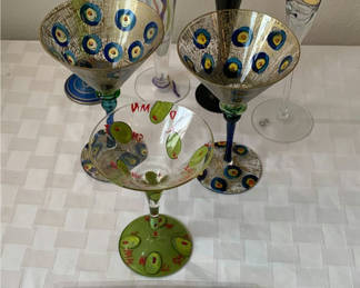 Lot 11: Colored and Hand Painted Glass Stemware