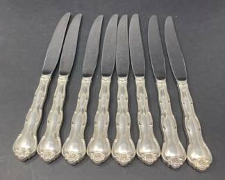 Gorham Sterling Silver Handle Dinner Knives Set of 8 Stainless Blades