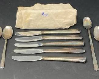 Vintage Silverware 5 Knives, 6 Spoons With Macys Silvers Shop Bag
