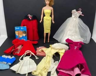 Vintage 1960s Mattel Barbie Doll with Assorted Barbie Clothing Accessorie