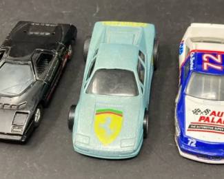 Lot of Three Vintage Toy Cars Ferrari, 72 Ken Bouchard Stock Car, and Dome PullBack