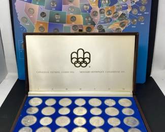 Commemorative U.S. State Quarters Map and 1976 Canadian Olympic Coin Set