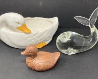 Decorative Ducks And Whale Figurines