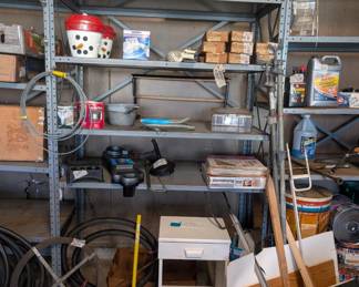 plunger, night stand, miscellaneous tools and household decorations