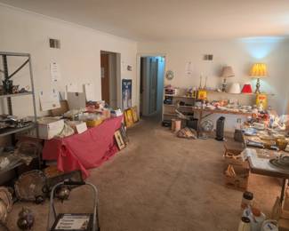 silver and silver plated serving pieces, candle stick holders, lamps, wall hangings, decorations, china sets, tea sets, plates, cups, vintage and antique wine glasses, fans, heaters, easy bake oven, camping supplies