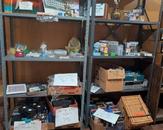 hats, VHS tapes and boxes, statues, household items, vintage and antique