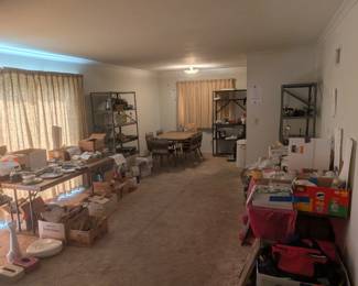 china sets, breakfast room table and 6 chairs, vintage and antique wine glasses, silver, silver plated, serving pieces