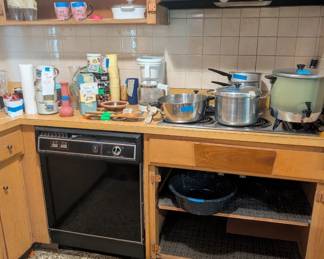 kitchenware, cups, pans, pots, coffee maker, silverware, pyrex, tupperware