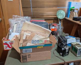 vintage stamp collection, antique cameras
