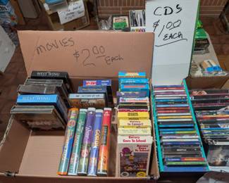 VHS tapes, CDs, DVDs