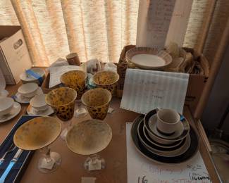 every day dishes, decorative martini and water glasses, antique china sets