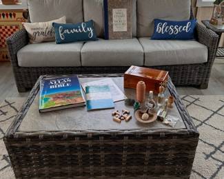 all weather WICKER COUCH AND COFFEE TABLE
