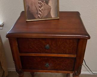 antique cherry side table, framed GREER GARSON photo