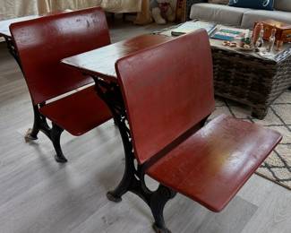 antique set of school desks with cast iron sides