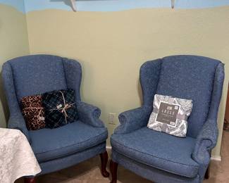 MATCHING BLUE WING BACK CHAIRS