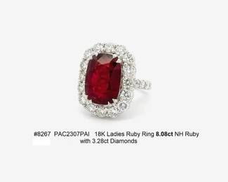 Lot 8267 Unheated Ruby Ring 8.08ctsGIA Certified