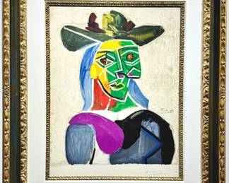 Lot 259 Pablo Picasso Tete de Femme au chapeau Color Lithograph