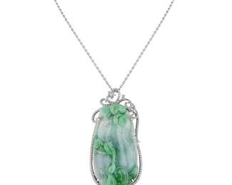 Lot 9056 Jadeite Jade Pendant with DiamondsGIA Certified