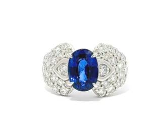 Lot 8225 Blue Sapphire Ring with DiamondsGIA Certified