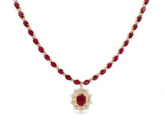 Lot 8261 Ruby  Diamond Necklace
