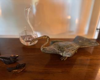 Etched Soapstone & Bronze Egyptian Ibis Bird Figurine