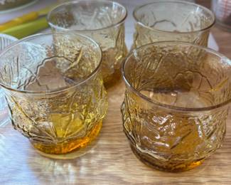 Set of 4 Anchor Hocking Amber Glass Lowball Glasses