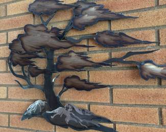Brutalist Metal Tree in the Wind Wall Sculpture