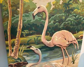 1950s Art Deco Completed Flamingo Paint by Number
