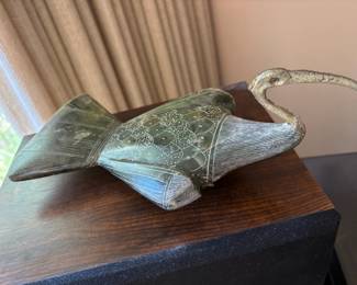 Etched Soapstone & Bronze Egyptian Ibis Bird Figurine
