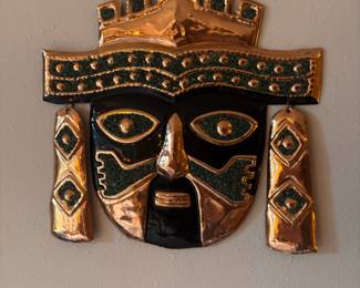 Peruvian Metal Sun God Mask Wall Decor